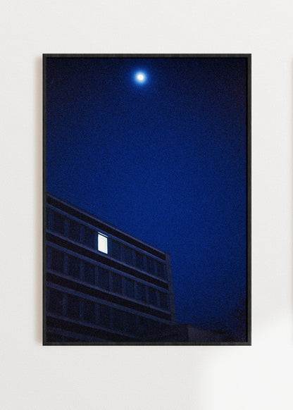 Gerahmter Kunstdruck "Mond und Büro"