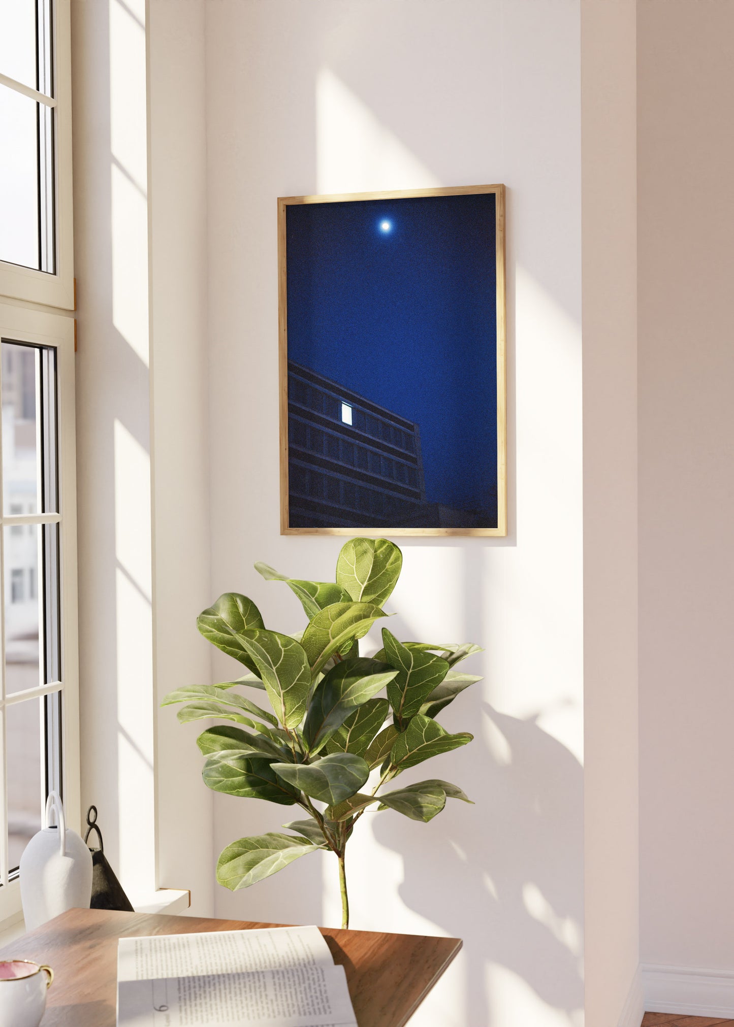Gerahmter Kunstdruck "Mond und Büro"